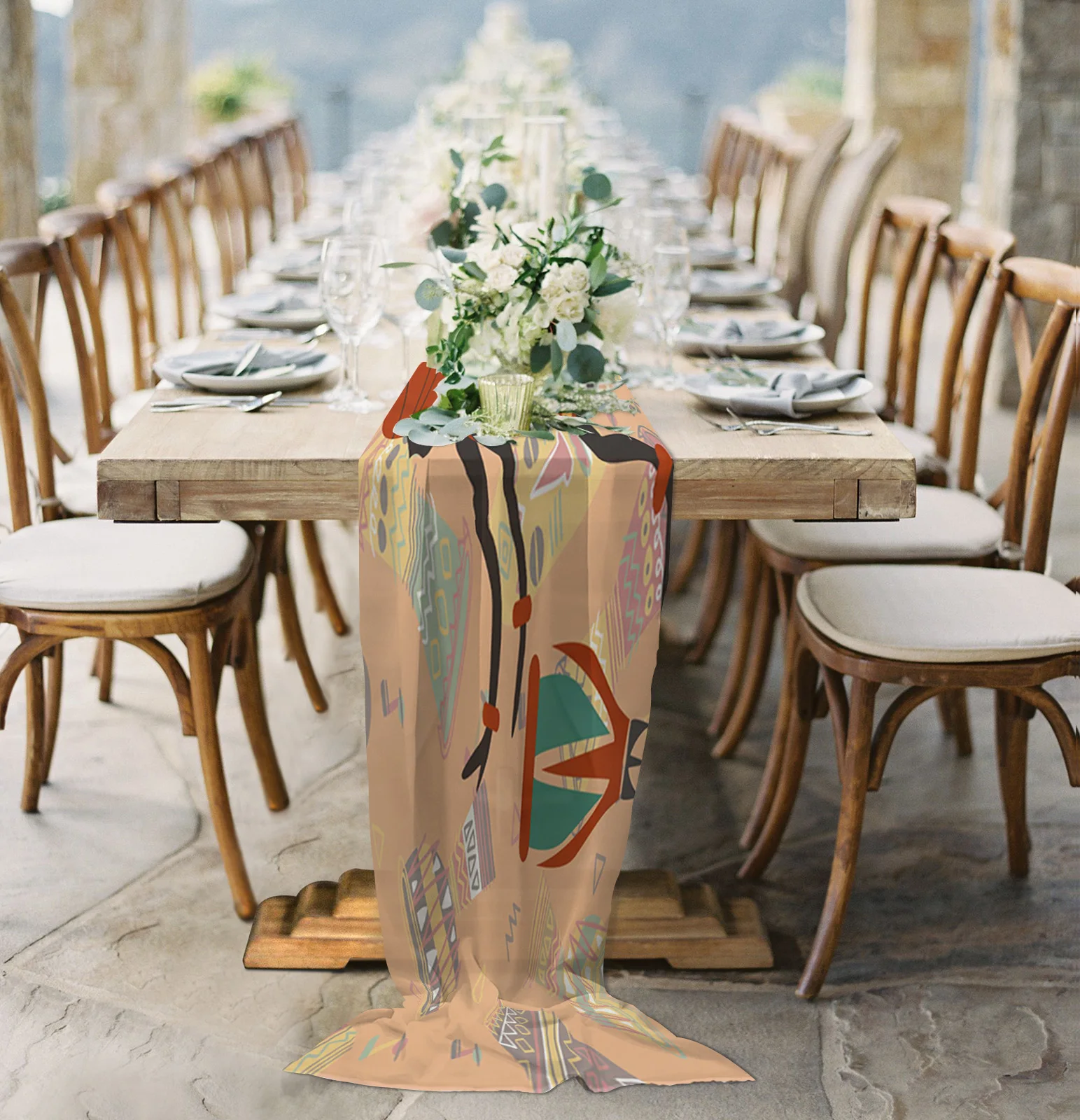 

African Women Ethnic Sheer Chiffon Table Runner Wedding Party Birthday Luxury Voile Tablecloth Home Decoration