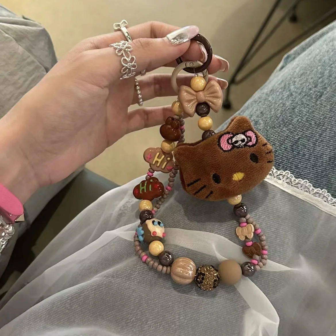 Милый Sanrio Гавайи Hello Kitty брелок из бисера мультфильм плюшевый ремешок для