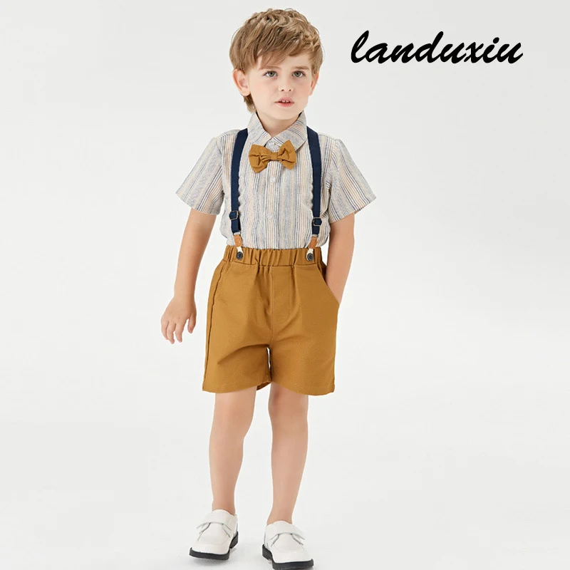 

2022 Boys' Summer Suits Children's Short-Sleeved Shirts, Bibs, Catch-Week Dresses Two-Piece Suit landuxiu