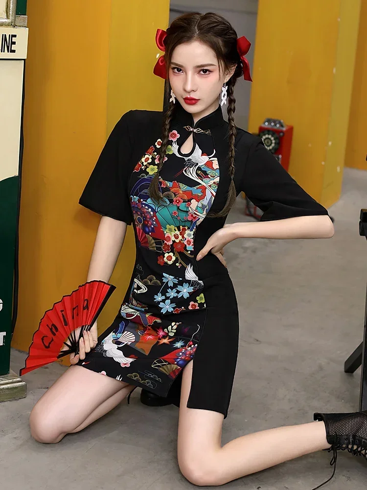 Платье Cheongsam в китайском стиле женское модное черное современное