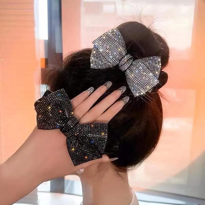 Diamond Bow Hair Ring Japanese Wavy Hair Tie Shiny Head Flower Tie Hair Rubber Band  Korean Girl Women Head Rope