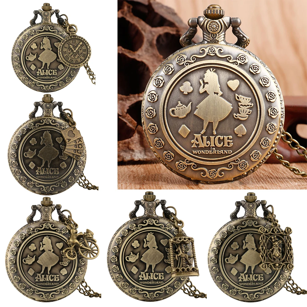 

Lovely Girls Pocket Watch with Cute Accessories Women Quartz Numerals Clock Slim Chain Rabbit Pendant Watch Retro Gift Accessory
