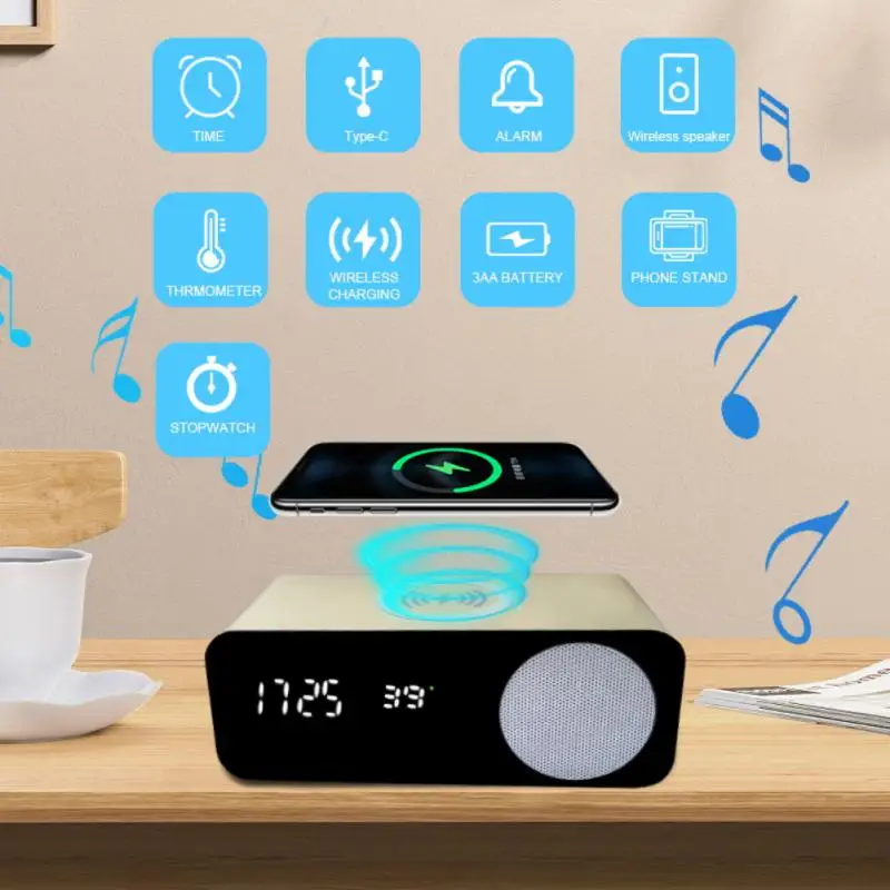 

Alarm Clock Super Bass Multi-function Radio Speakers Digital Display Wireless Charger For Bedroom Fm Radio Digital