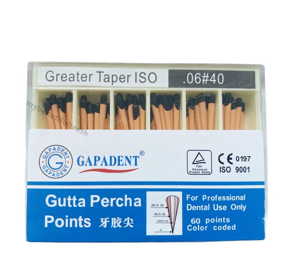 

40# Black Dental Absorbent Gutta Percha Root Point Canal Endodontic Color Code 0.06 Greater Taper 2~20Box