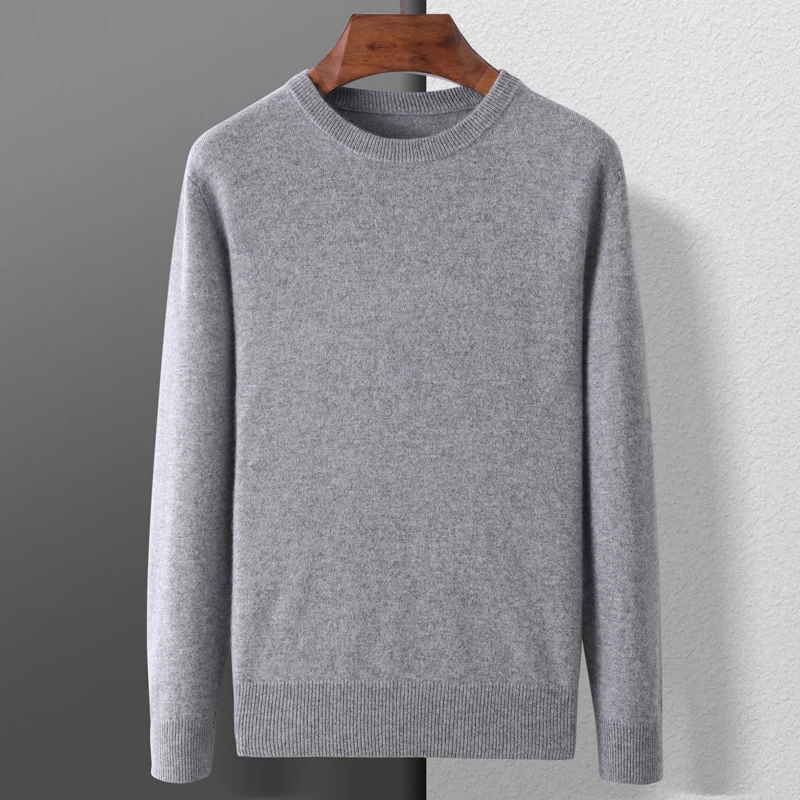 Men's 100% Cashmere Sweater Round Collar Pullover Basic Long Sleeve Knitwear Autumn Winter Smart Casual Clothing Tops