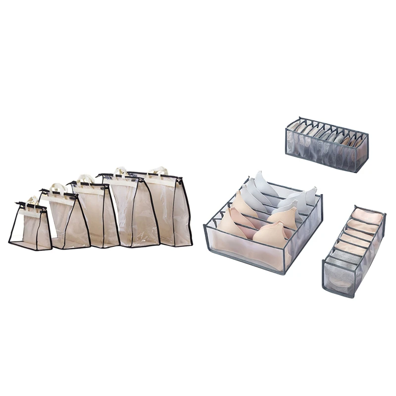 

5 Pcs Non-Woven Fabric Dust Bag Storage Pouch & 3 Pcs for Socks Panties Home Separate Underwear Storage Box