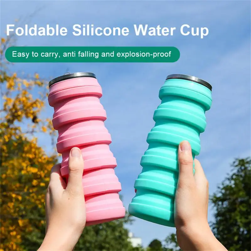 

5 Colors Portable Collapsible Silicone Water Bottle With Lid Solid Color/Camouflage Foldable Kettle For Sports Travel