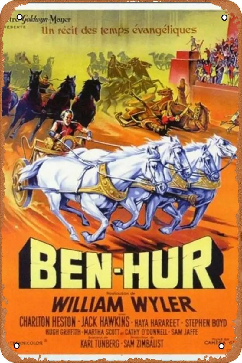 Плакат Ben-Hur Move Metl Tn Sgn Wll rt Vntge Mn Cve Br Shop Grge 12 x 8 nches