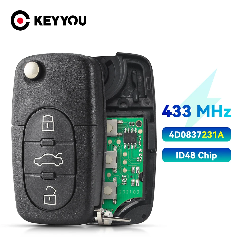 

Dandkey Flip Fold ID48 Chip For A3 A4 A6 A8 Old Models 1999 2002 433Mhz 3 Button Car Remote Key For AUDI 4D0837231A HU66 Blade