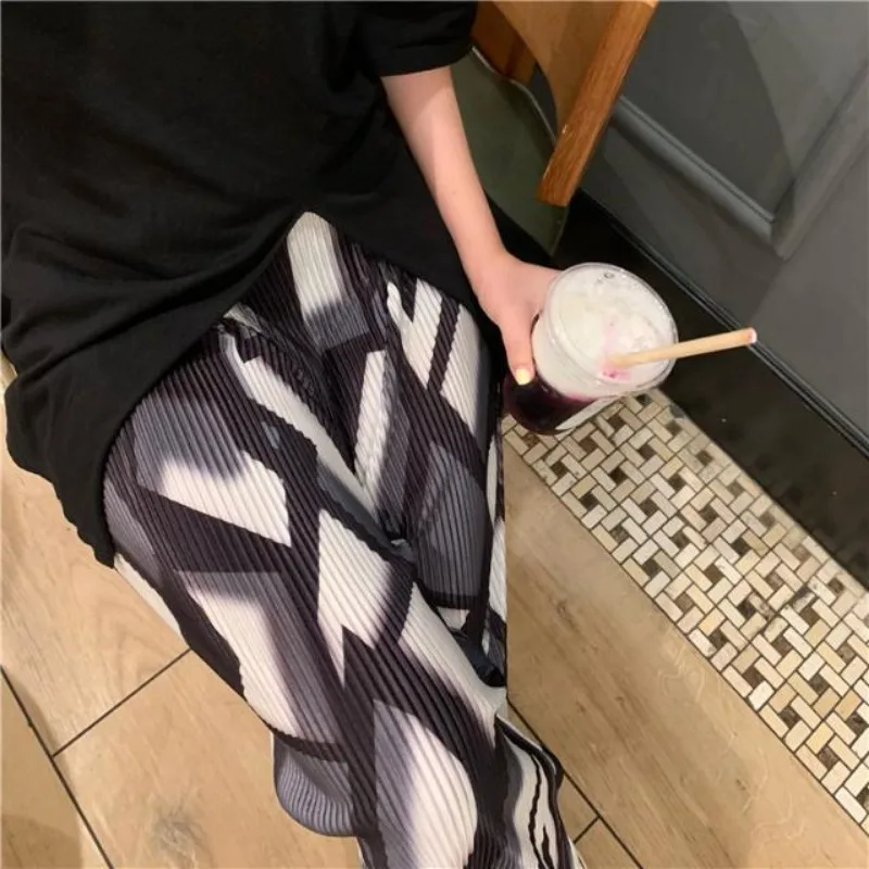 Брюки женские широкие плиссированные с геометрическим принтом Модные Винтажные