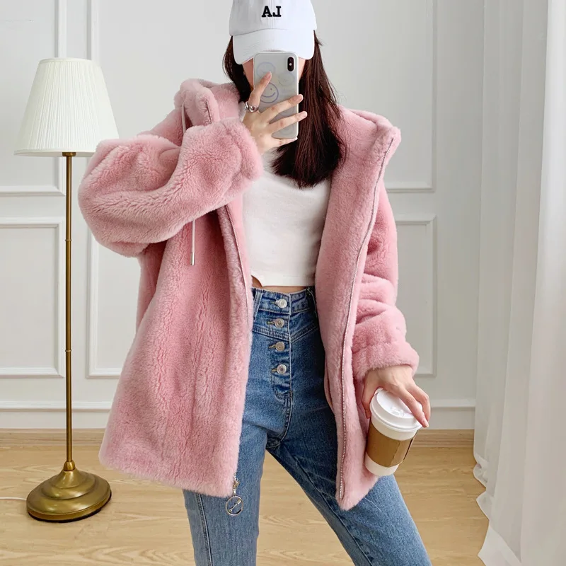 2022 New Winter Clothes Women Jacket Luxury Hooded Solid Real Fur Coat Wool Office Lady Zipper Thick Warm Parkas Female Tops