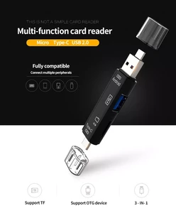 Type C & Micro USB & USB 2.0 3 In 1 OTG 2.0 Card Reader High-speed OTG TF/SD For Laptop Phone Extension Headers Cardreader