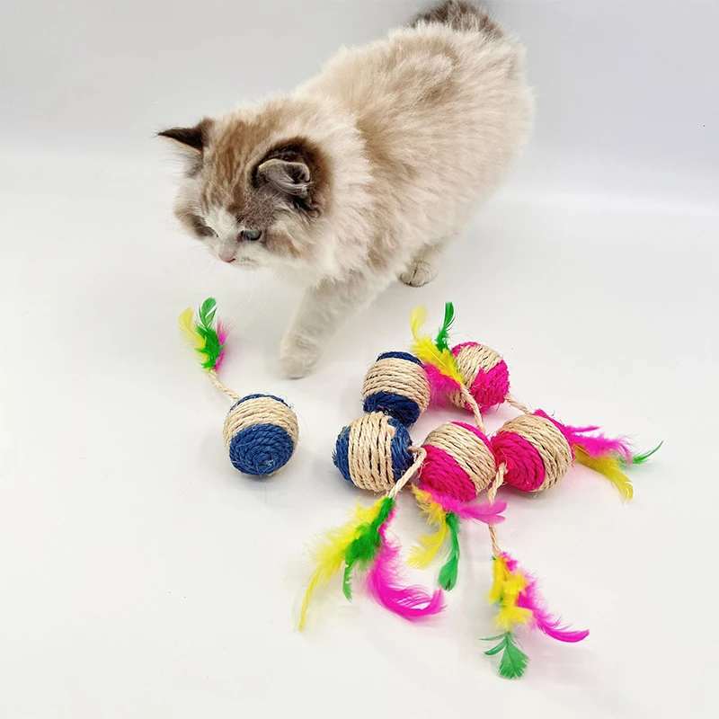 

Cat Toy Pet Cat Sisal Scratching Ball Training Interactive Toy for Kitten Pet Cat Supplies Funny Play Feather Toy Cat Accessorie