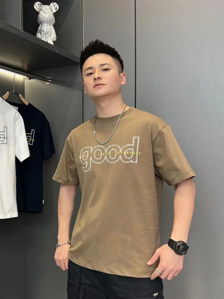 American Sle Trendy Letters Print round Neck Short sleeve T-shirt 2024 Summer New Men's Youth All-Match Ruan Handsome Half ...