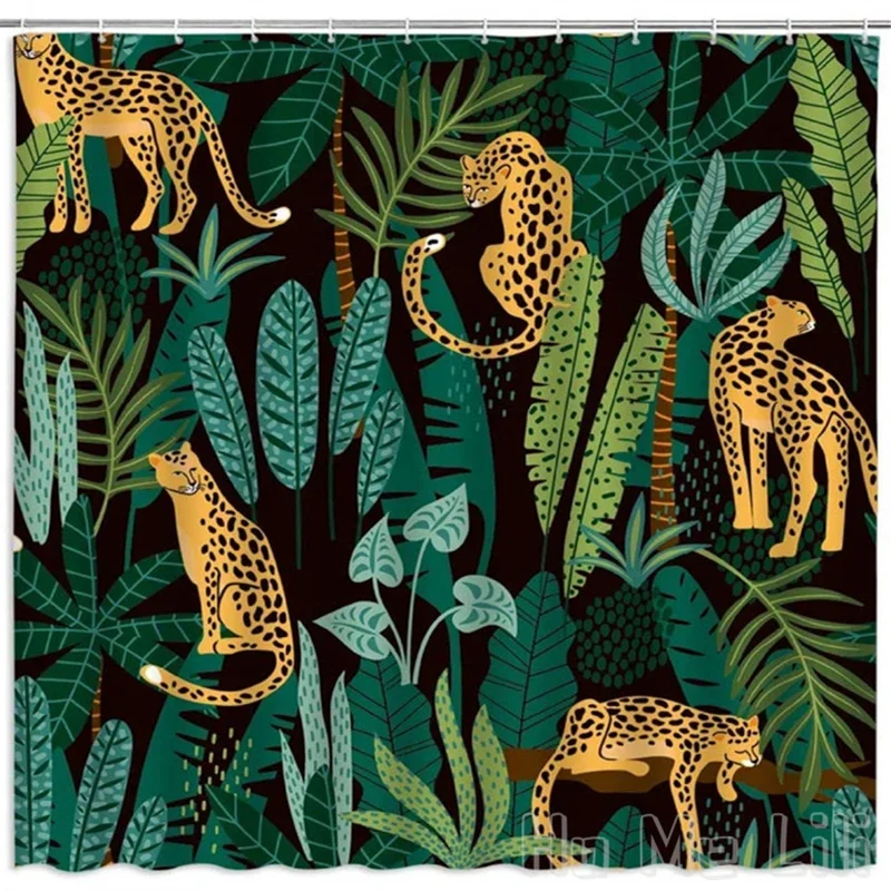 Экзотическая занавеска для душа в стиле бохо джунгли леопард тигр роза цветочный