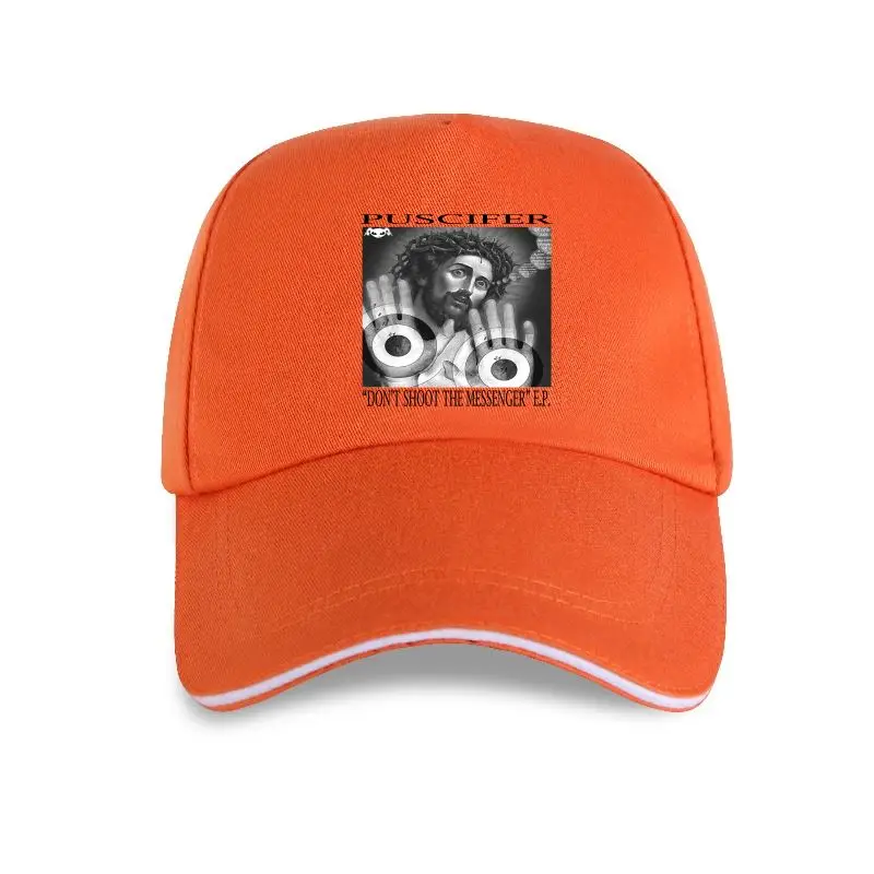 

Funny Men white Baseball cap Black PUSCIFER Don'T Shoot The Messenger Band Man