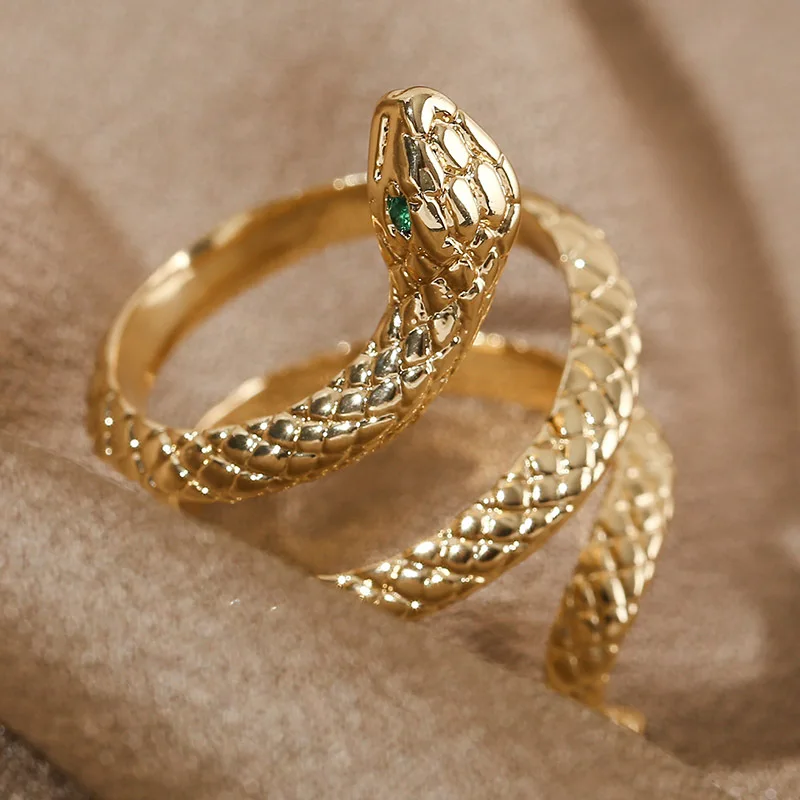 

Retro Punk Snake Ring For Men Women Exaggerated Antique Gold Color Opening Adjustable Rings