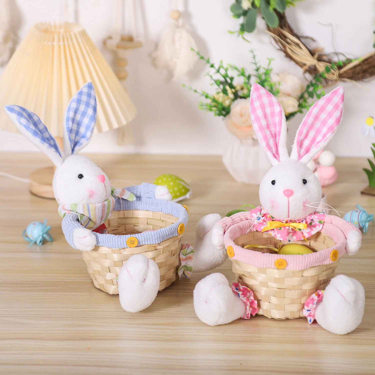Новые пасхальные украшения мультяшная клетчатая кукла-кролик корзина для конфет