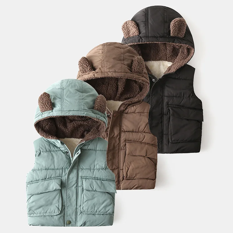 

Boys Cotton Vest 2-8Y Baby Autumn and Winter Tops Children's Clothing Children's Thickened Warm Zipper Jacket