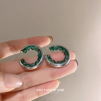 2022 new vintage green natural stone hoop earrings for women fashion simple jewelry silver color c earings boucles doreilles