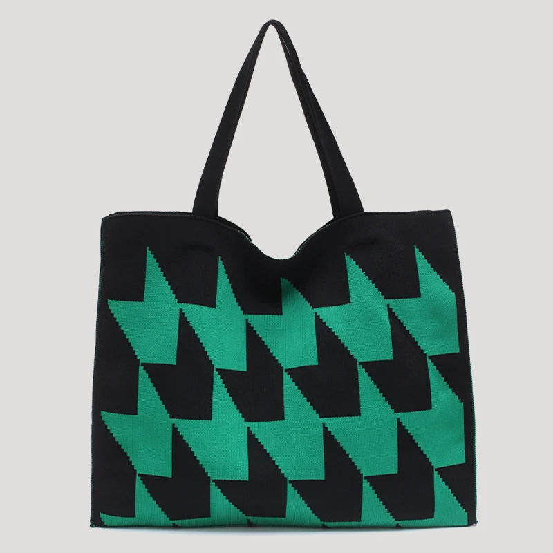 

Большая Сумка-тоут для женщин, роскошная дизайнерская сумка и кошелек в стиле преппи, новинка 2023, нейлоновая вязаная контрастная клетчатая сумка через плечо
