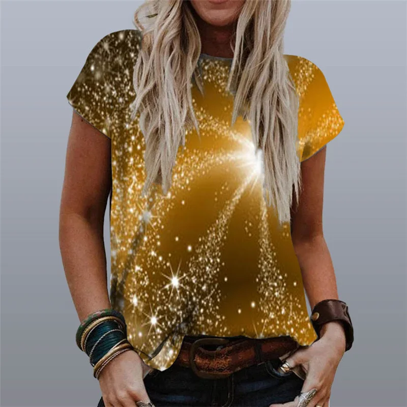 

Glitter Print Streetwear Oversize T Shirt Women 2022Summer Fashion Casual O Neck Short Sleeve Loose Club Tee Top Camisetas Mujer