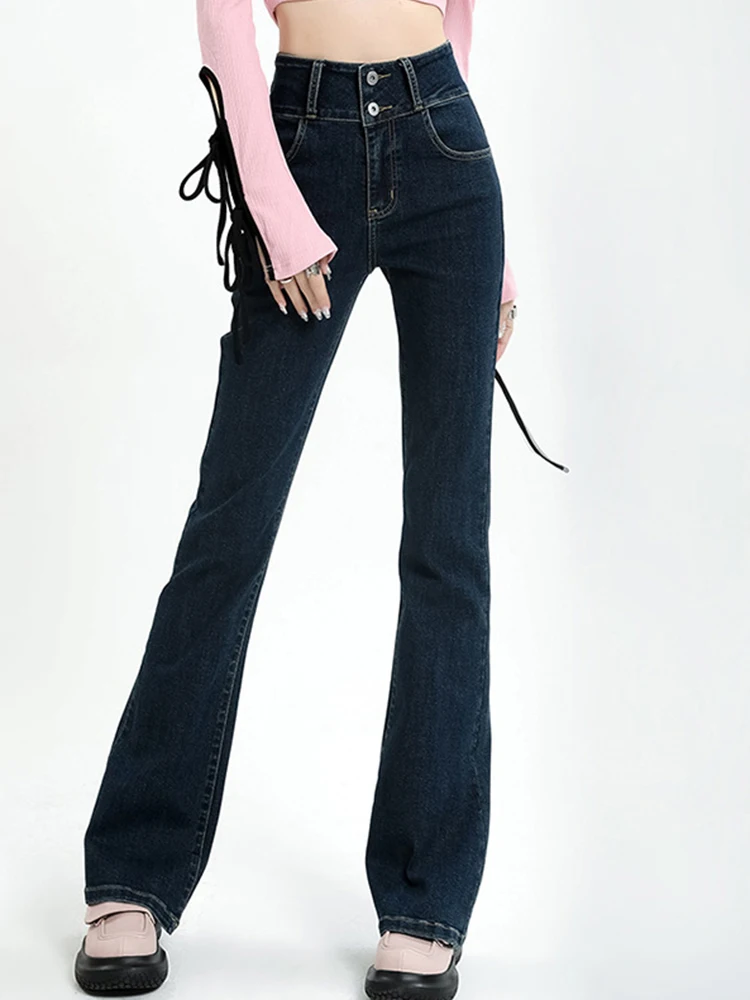 

High Waist Micro Flared Jeans Women 2022 Self Cultivation Straight Casual Denim Trouser Lady Vintage Classic Skinny Jean Pants