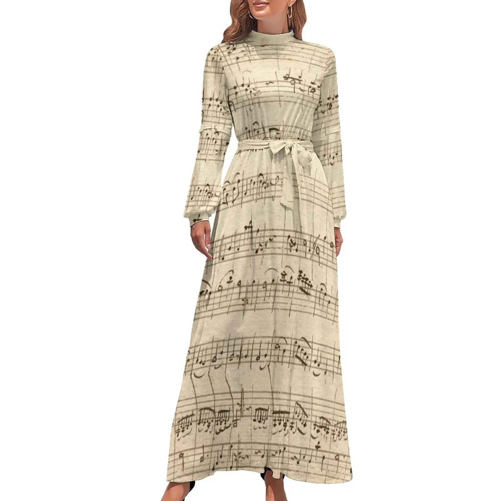 

Music Dress Long Sleeve Note Hot Business Dresses Women Pattern Cute One-Piece Dress