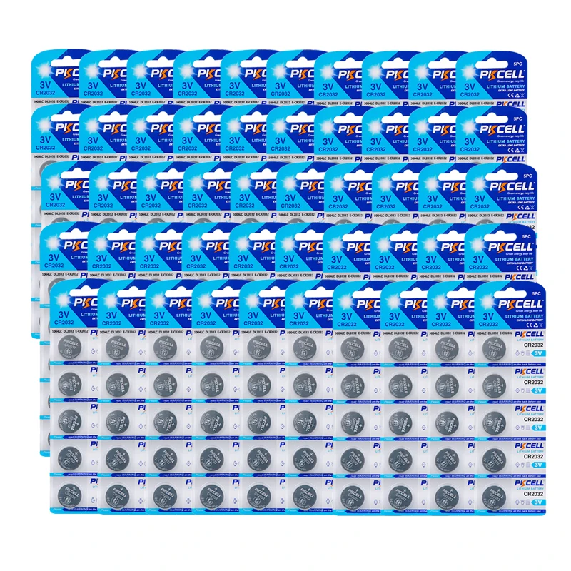 

250Pcs PKCELL Battery 2032 CR2032 DL2032 Cr 2032 3V 210mAh Lithium Button Coin Batteries for Watch Clock Calculator Flashlights