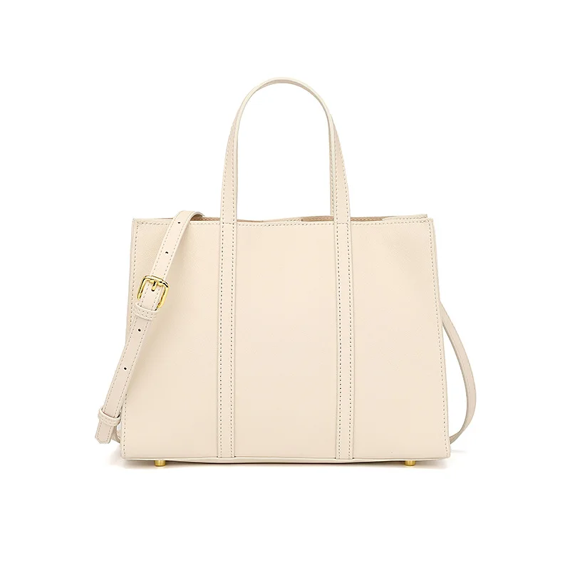 women split leather beige black tote handbag for female simple large capacity daily novelty shoulder bag