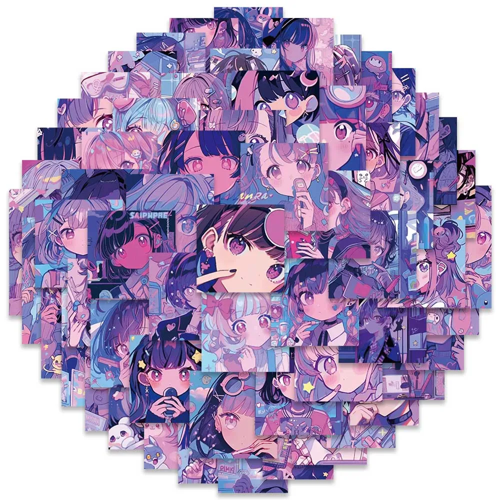 

10/61pcs Cute Cartoon Purple Vaporwave Anime Girls Stickers For Laptop Phone Luggage Guitar Diary Waterproof Graffiti Decals