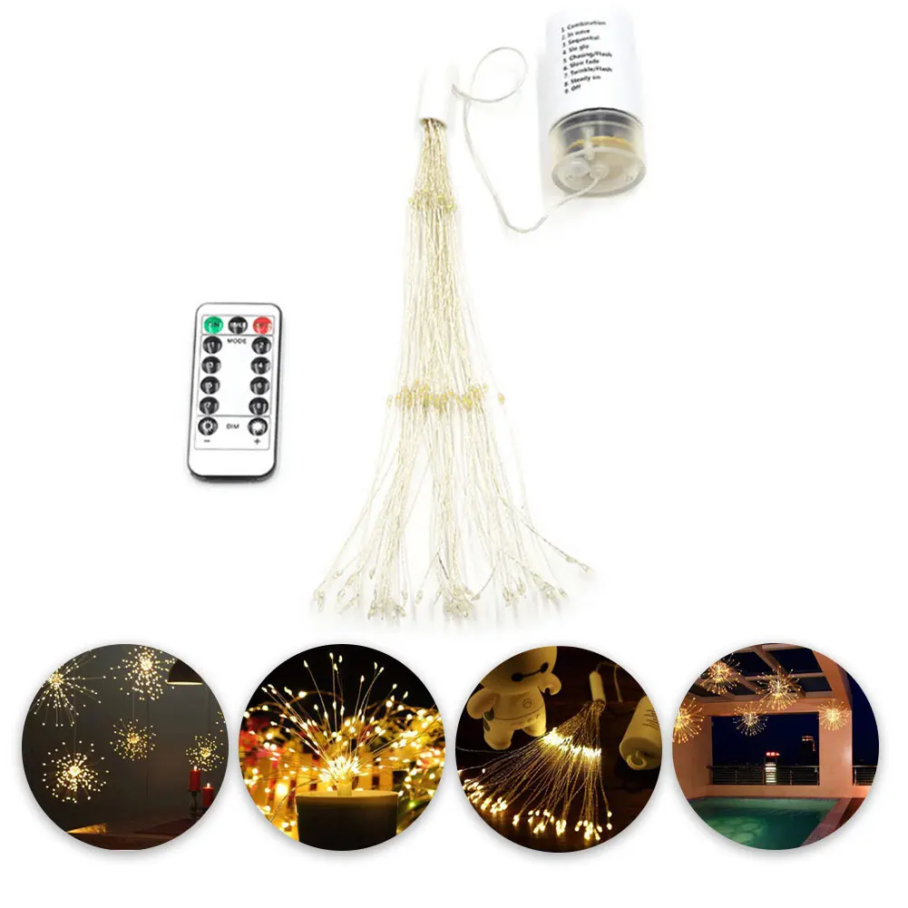 

Home Decor Dandelion Patio 8 Modes DIY Waterproof Hanging 120 LEDs Warm White Firework String Light Battery Operated Starburst