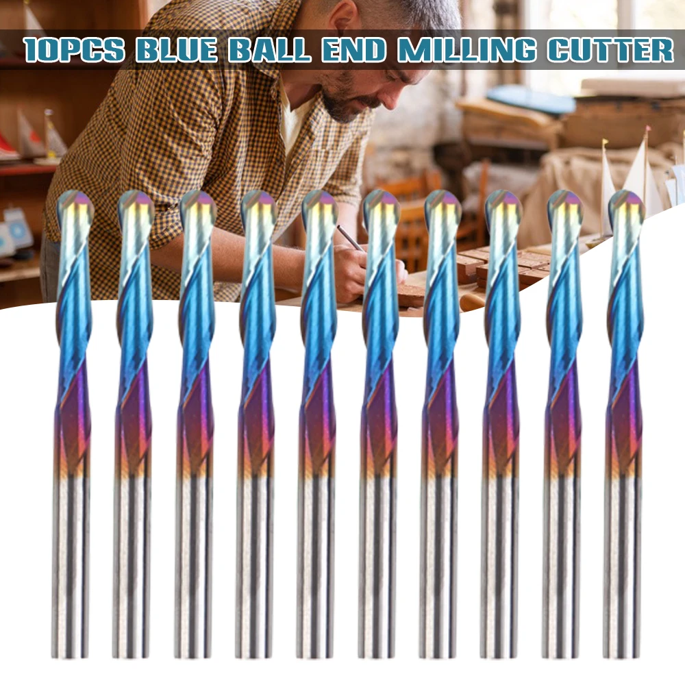 

Pack of 10 Ball Nose End Mill Drilling Carving Set with Storage Case 3.175*38mm Spiral Engraver Tool MAZI888