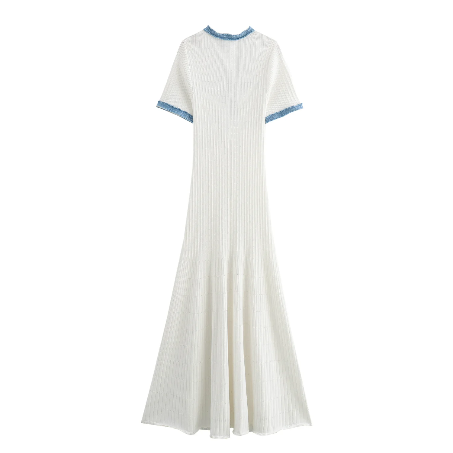 Женское джинсовое платье в стиле пэчворк однобортное длинное трикотажное с