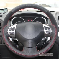 black genuine leather suede car steering wheel cover for mitsubishi lancer ex outlander asx colt pajero sport