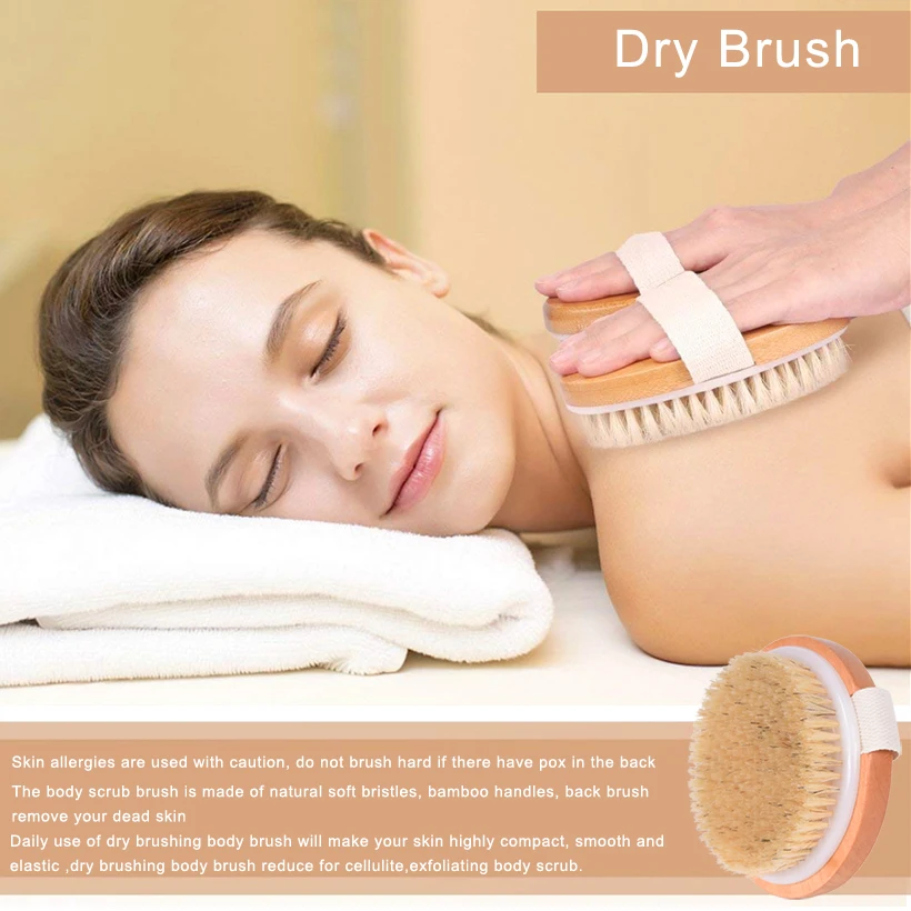 

Natural bristles Bath brush Body Maasage No Handle Bath Brush Body Exfoliating SPA Hot Dry Skin Body Wooden Dry Brush