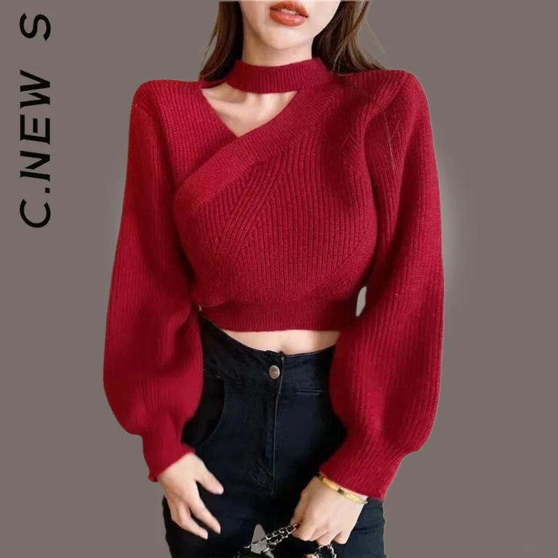 

Женский вязаный свитер с длинным рукавом, круглым вырезом