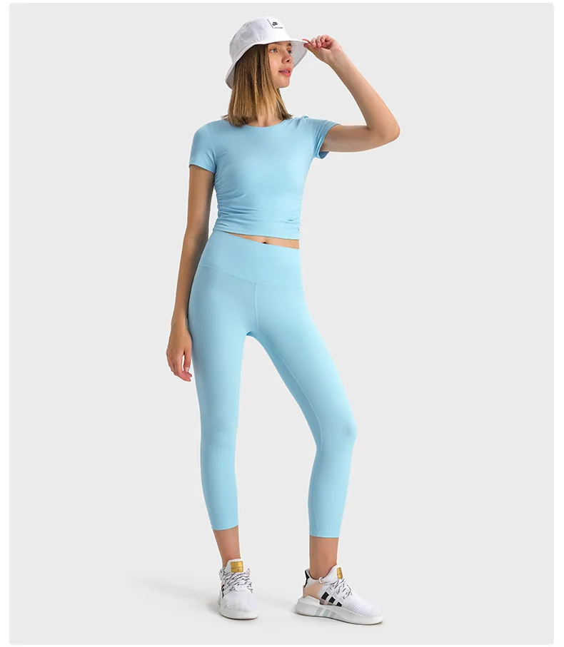 Women's Short Sleeve Top Outdoor Jogging Ribbed Top Women Shirt Yoga Sport Leisure T-shirt Women Pulovers Gym Workout Clothing