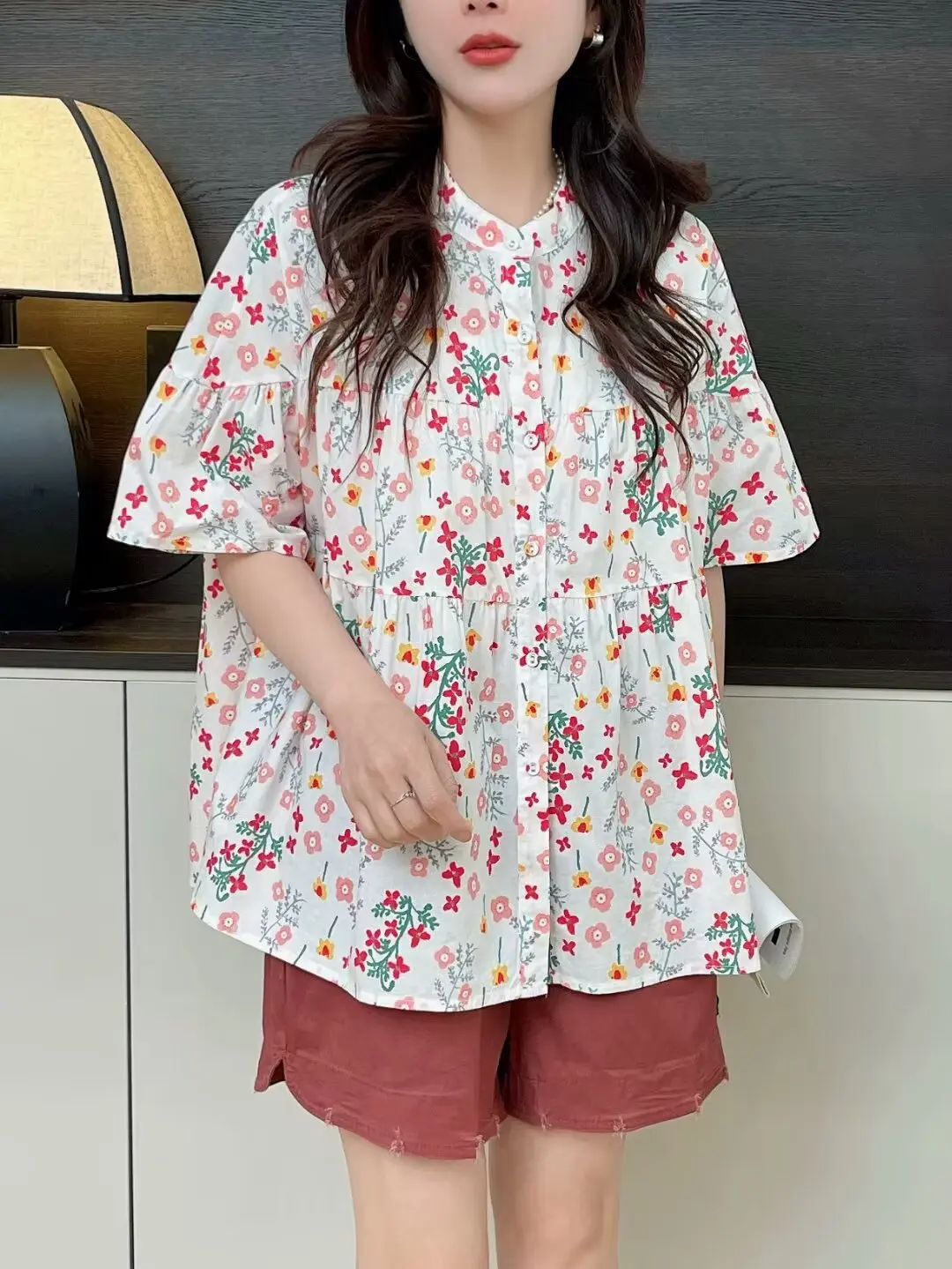 Гавайская пляжная рубашка с тропическими растениями и цветочным принтом Женская