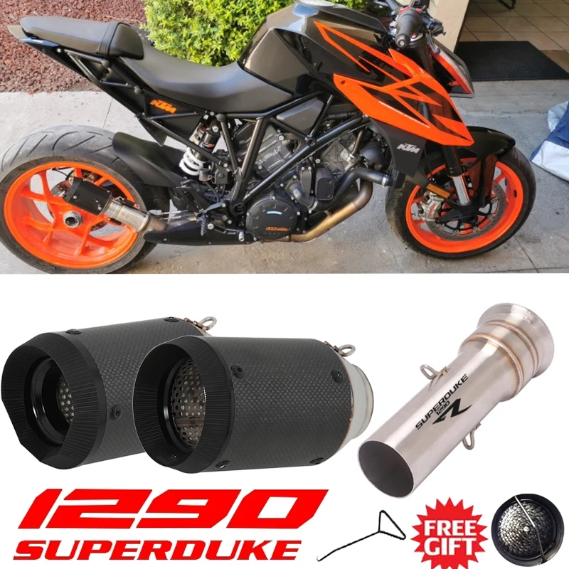 Motorcycle Exhaust Muffler Slip On for Duke Ktm 1290 Super Duke R Gt Mid Link Pipe with Carbon Fiber Escape Ctalyst Db Killer