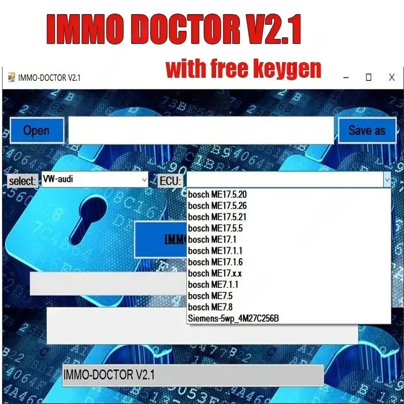 

Программное обеспечение IMMO DOCTOR V2.1 для отключения противоугонной системы компьютера управления двигателем для SIM2K MT38 ME 17.9.2 17.9.8 MED17.9.8 ME1