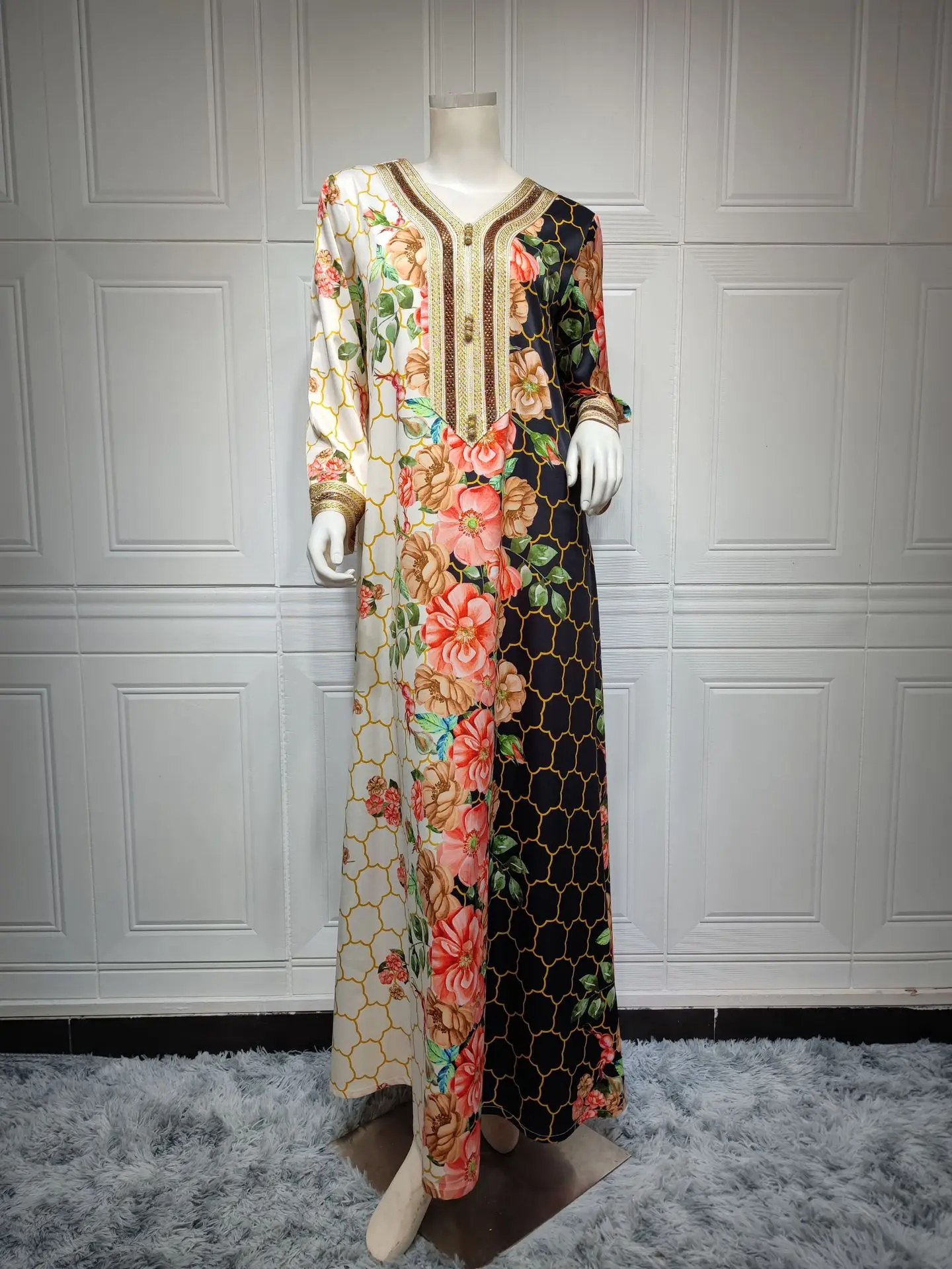 Middle East Abaya Islamic lady Style Lace Long Sleeve Loose Abaya Printing dresses for Muslims  abayas for women dubai