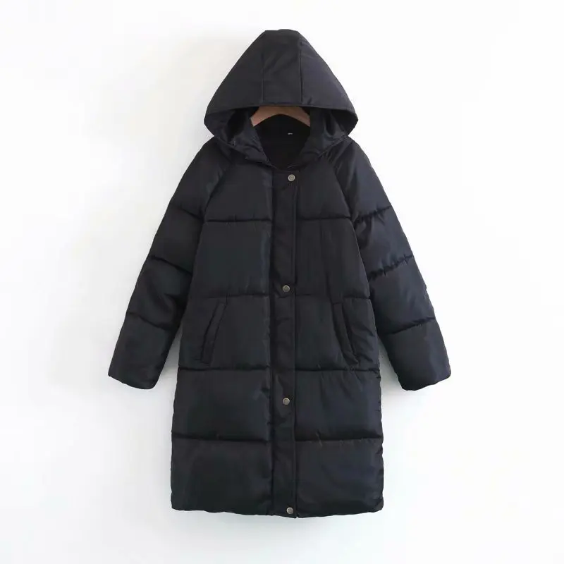Women Hooded Fur Collar Coat 2022 Winter Thick Cotton Clothes Solid Color Overcoat Zipper Long Simple Loose Casual Bread Jacket