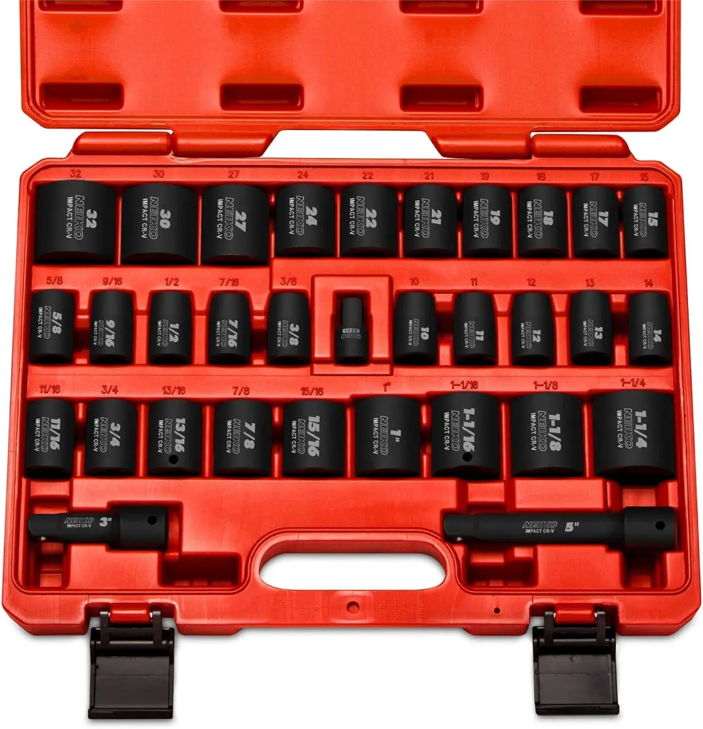 

1/2" Drive Master Socket Set, 32 Piece Shallow Socket Assortment | Standard SAE (3/8-Inch to 1-1/4-Inch) and Metric (10-32