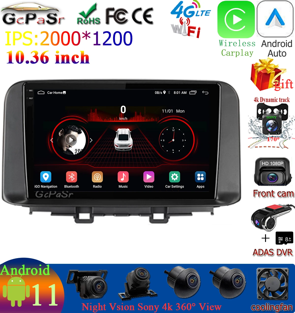 

Android 11 For Hyundai Encino Kona (2018, 2019) Car Radio Multimedia Player GPS Navigation BT WIFI DSP IPS Screen
