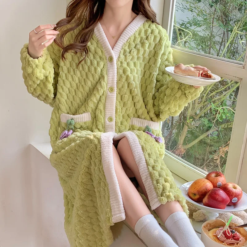 Зимняя теплая Пижама кимоно однотонный халат для душа женское однобортное