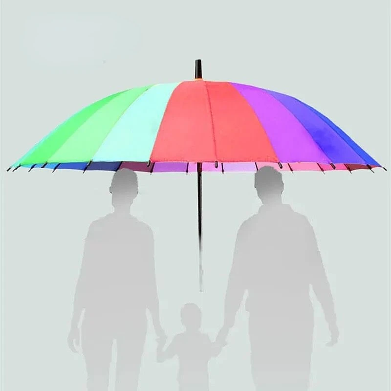 

Новый модный большой зонт радуги 16K ветрозащитный мужской прямой зонт для гольфа с длинной ручкой Женский Мужской пляжный зонт-Органайзер