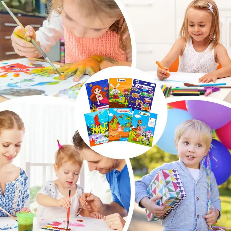 Массовые книжки-раскраски для детей 6 шт. праздничные детская игрушка-раскраска