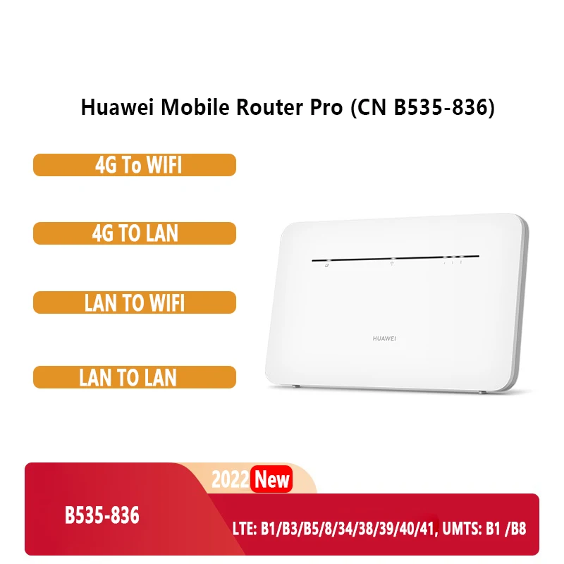 

HUAWEI 4G Router Pro B535-836 LTE 300 Mbps Dual-Band Wi-Fi Hotspot Micro SIM Card Slot 4 Gigabit Ethernet Ports Cat 7 CPE Router