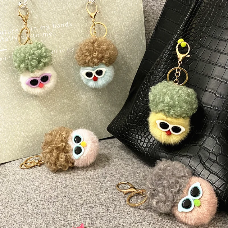 

Creative Cauliflower Cartoon Plush Keychain Car Ornament Doll Cute Bag Pendant Accessories Gift Kawaii Sunglasses Explosive Head